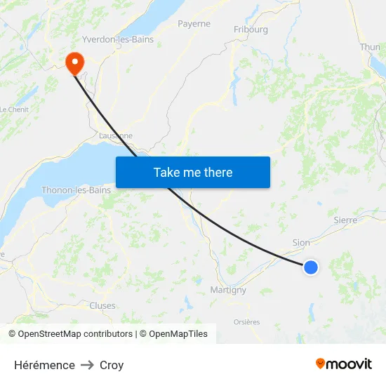 Hérémence to Croy map