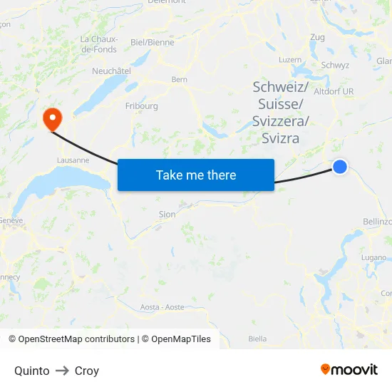 Quinto to Croy map