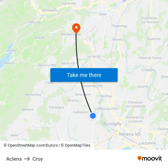 Aclens to Croy map