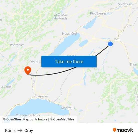 Köniz to Croy map