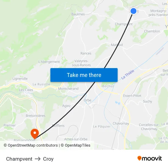Champvent to Croy map