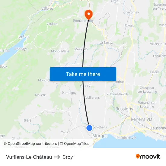 Vufflens-Le-Château to Croy map