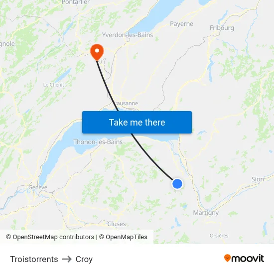 Troistorrents to Croy map