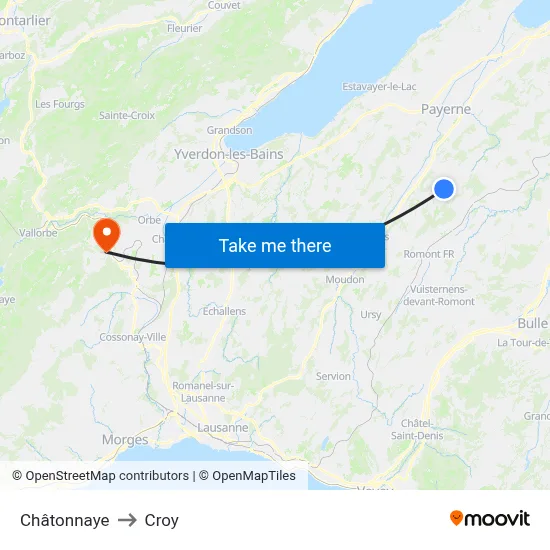 Châtonnaye to Croy map