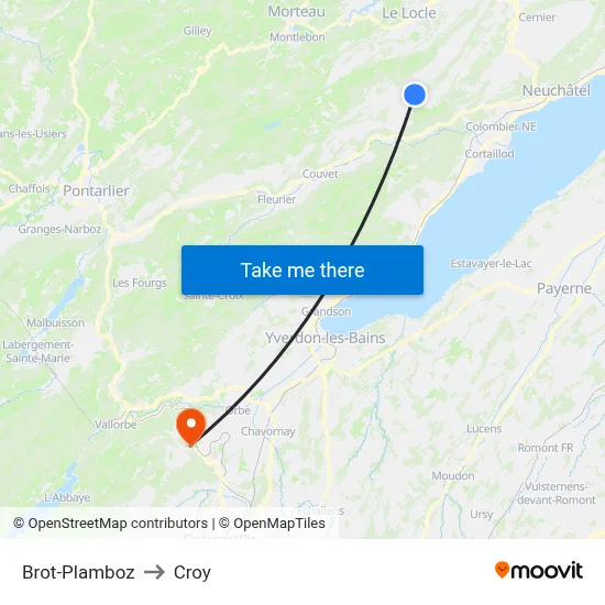 Brot-Plamboz to Croy map
