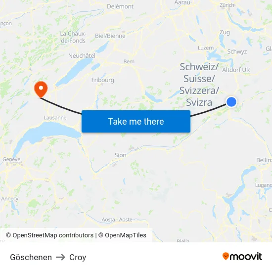 Göschenen to Croy map