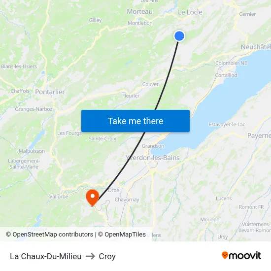 La Chaux-Du-Milieu to Croy map