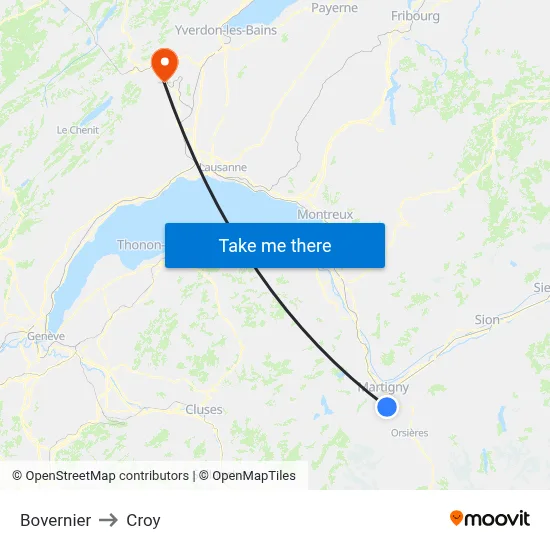 Bovernier to Croy map