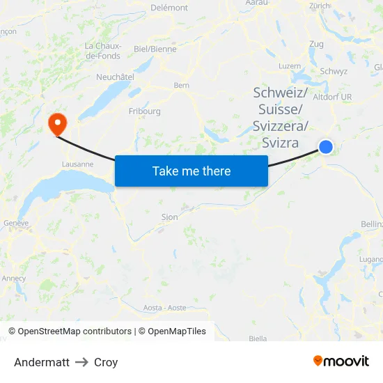 Andermatt to Croy map