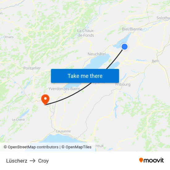 Lüscherz to Croy map