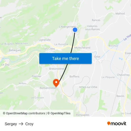 Sergey to Croy map