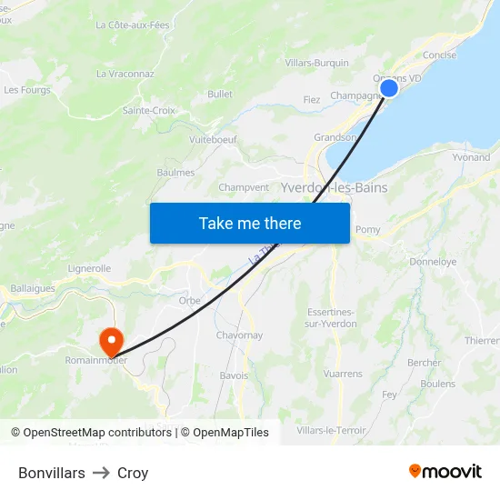 Bonvillars to Croy map