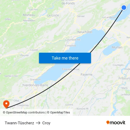 Twann-Tüscherz to Croy map
