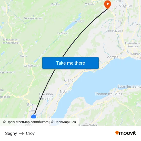 Ségny to Croy map