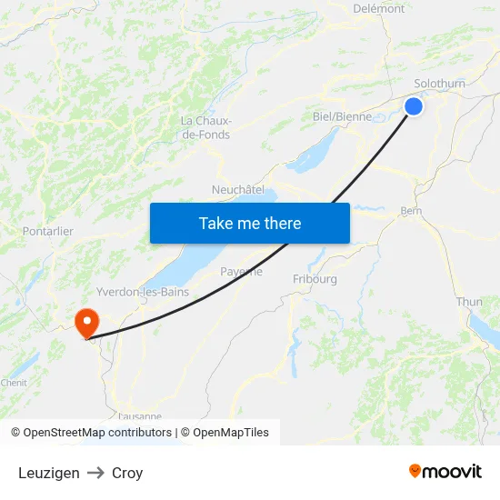 Leuzigen to Croy map