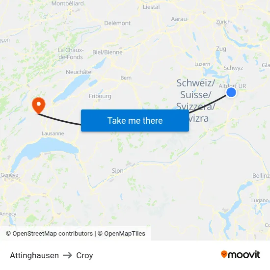Attinghausen to Croy map