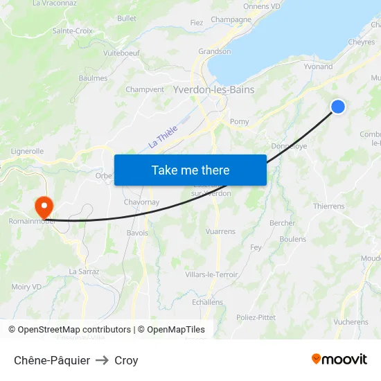 Chêne-Pâquier to Croy map