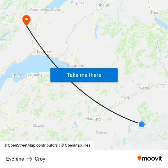 Evolène to Croy map