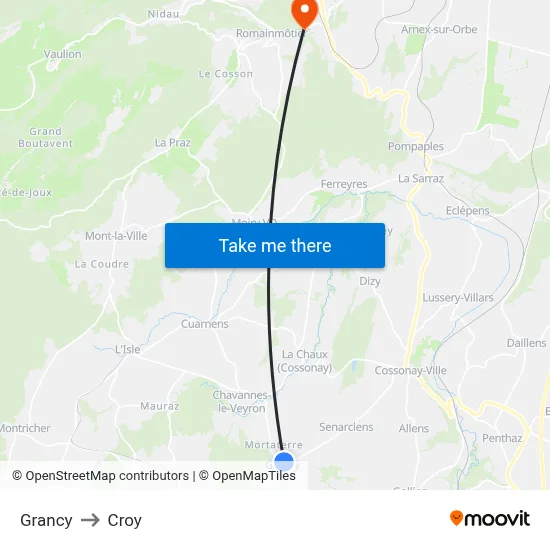 Grancy to Croy map