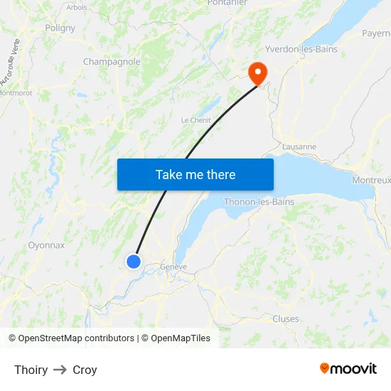 Thoiry to Croy map