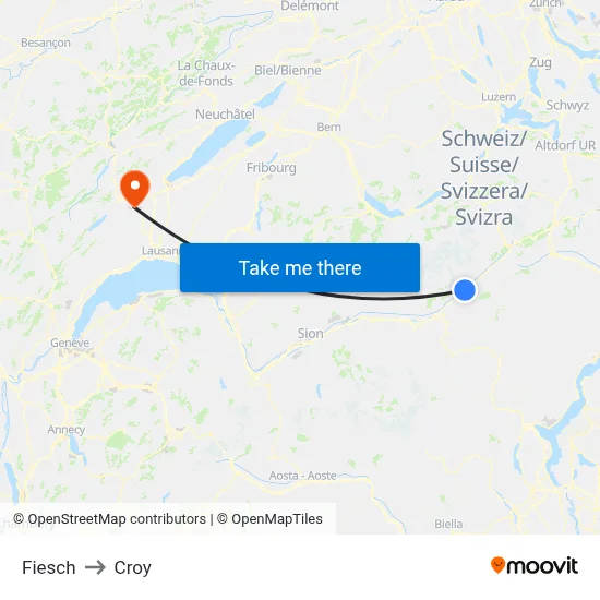 Fiesch to Croy map