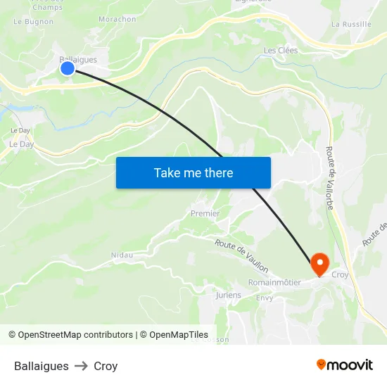 Ballaigues to Croy map