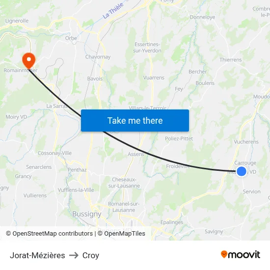 Jorat-Mézières to Croy map