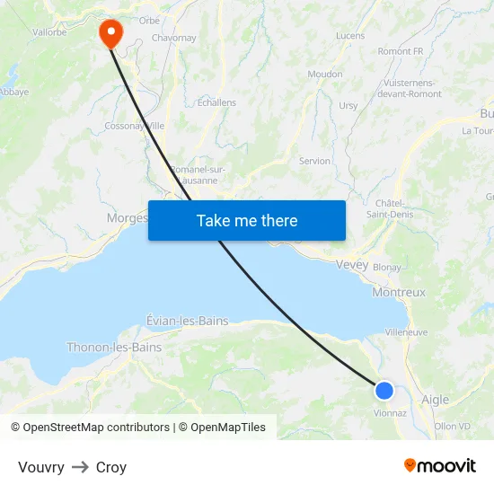 Vouvry to Croy map