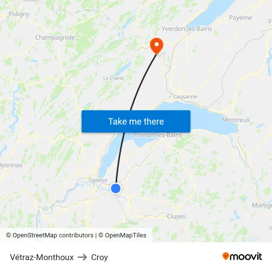 Vétraz-Monthoux to Croy map