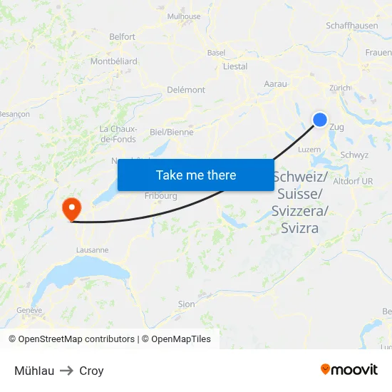 Mühlau to Croy map