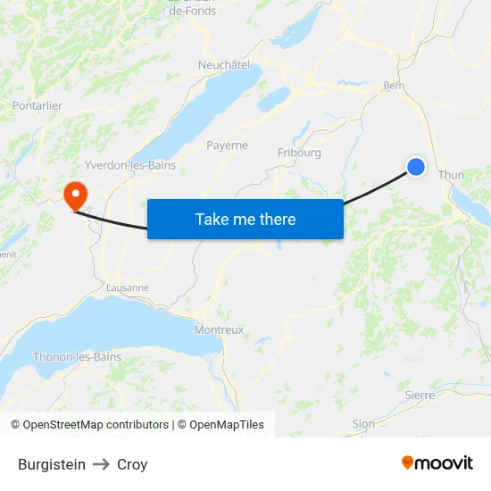 Burgistein to Croy map
