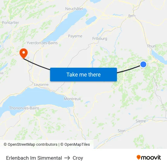 Erlenbach Im Simmental to Croy map