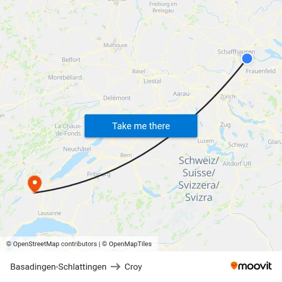 Basadingen-Schlattingen to Croy map