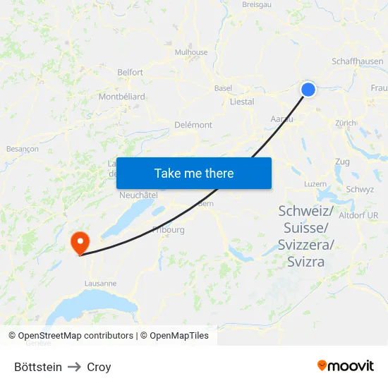 Böttstein to Croy map