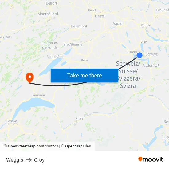 Weggis to Croy map