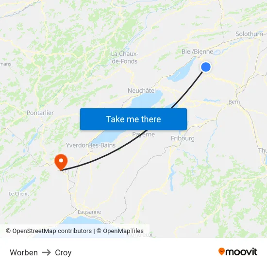 Worben to Croy map