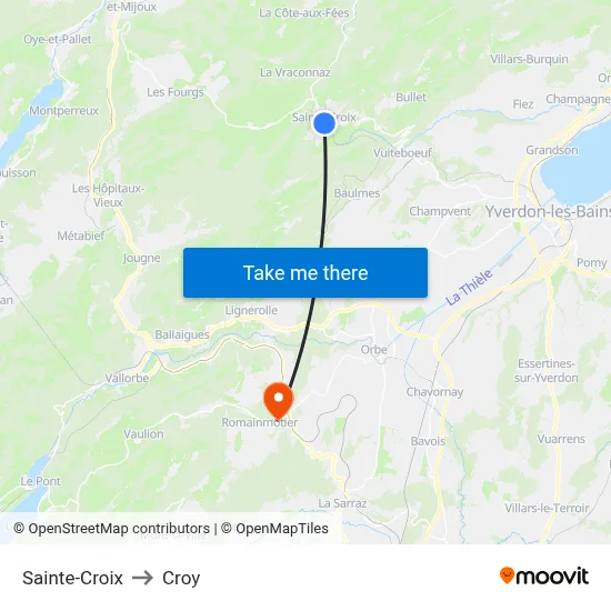 Sainte-Croix to Croy map