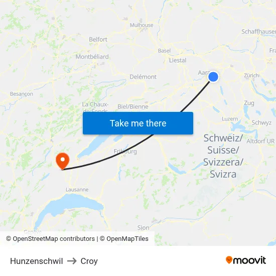 Hunzenschwil to Croy map