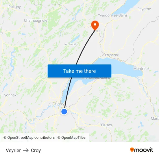 Veyrier to Croy map