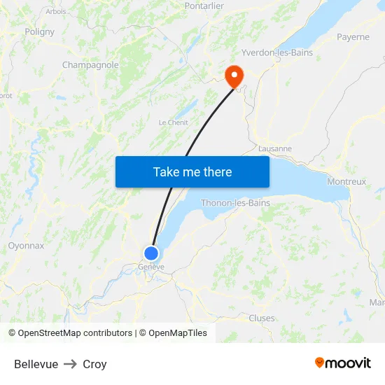 Bellevue to Croy map
