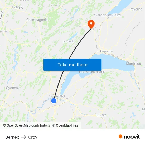 Bernex to Croy map