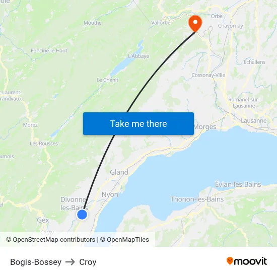 Bogis-Bossey to Croy map