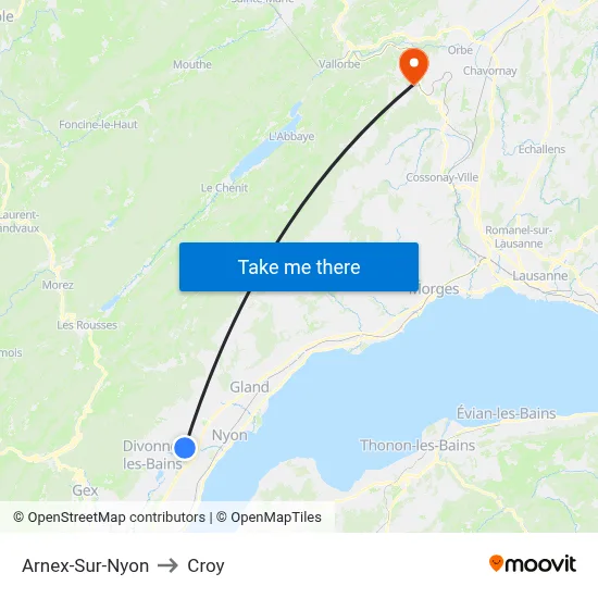 Arnex-Sur-Nyon to Croy map