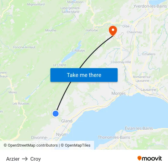 Arzier to Croy map