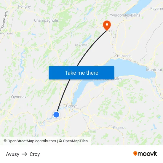 Avusy to Croy map