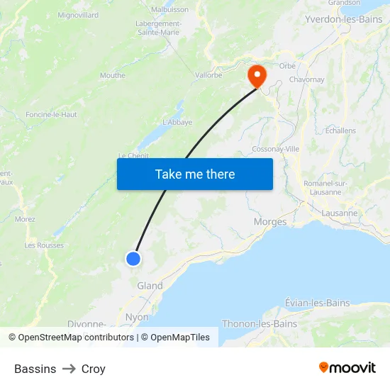 Bassins to Croy map