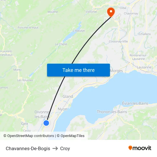 Chavannes-De-Bogis to Croy map