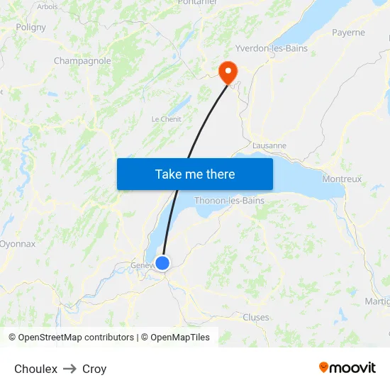 Choulex to Croy map