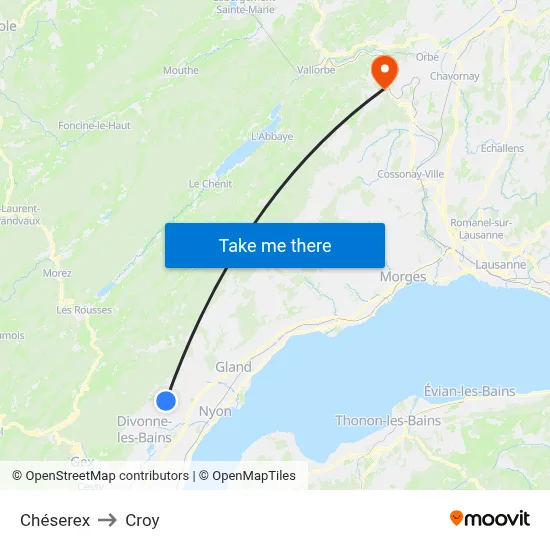 Chéserex to Croy map