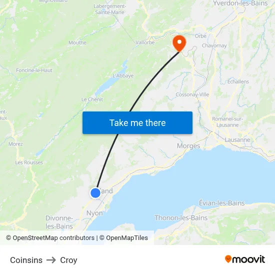 Coinsins to Croy map